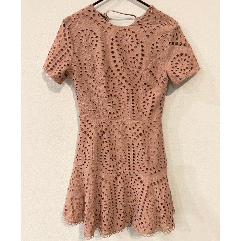 Karina Grimaldi Dusty Rose Eyelet Lace-Up Back Mini Dress - Medium